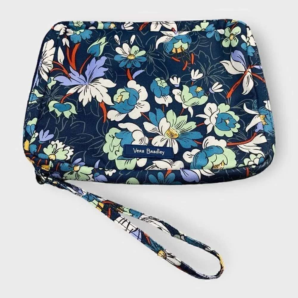 Vera Bradley Floral Bursts Lighten Up Wipes Pouch Blue Makeup Travel Bag New